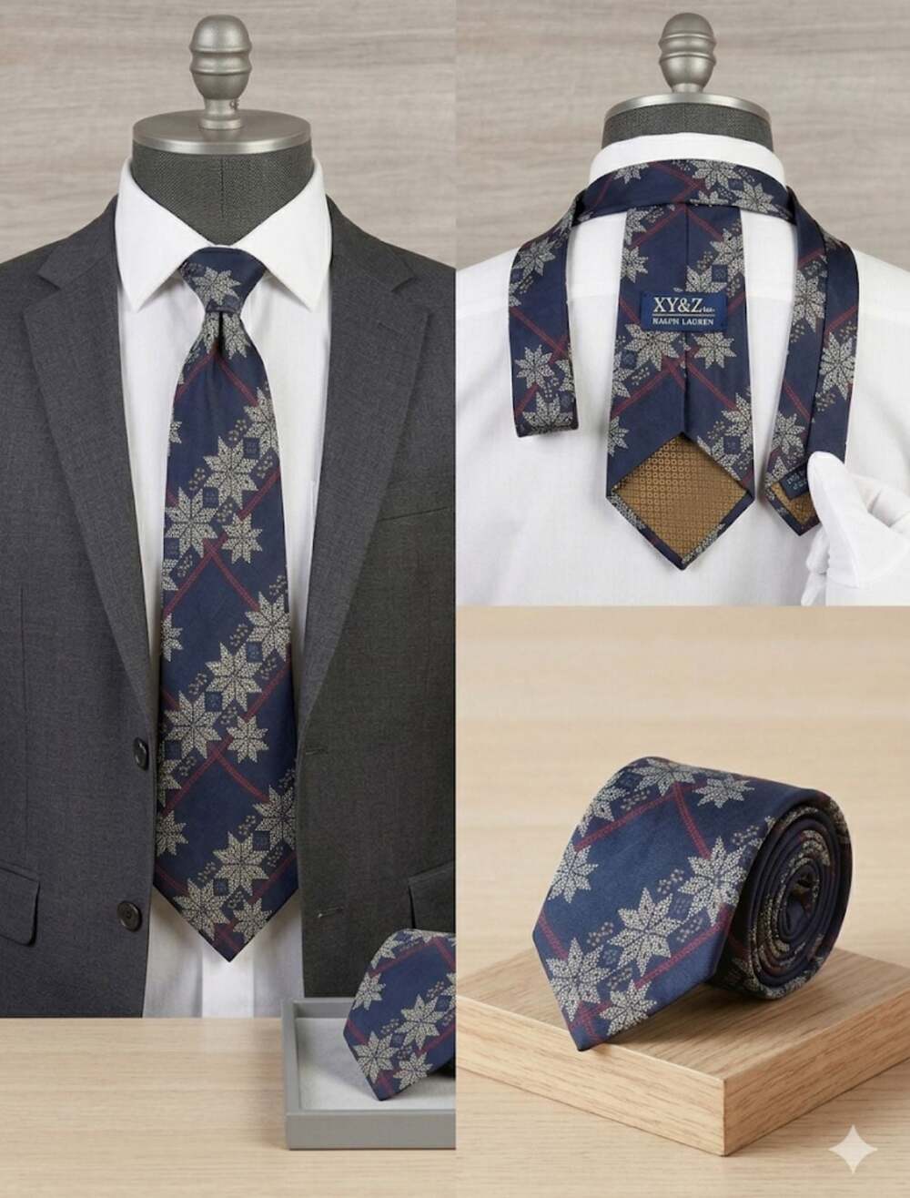Chaps Ralph Lauren navy blue snowflake print holiday necktie